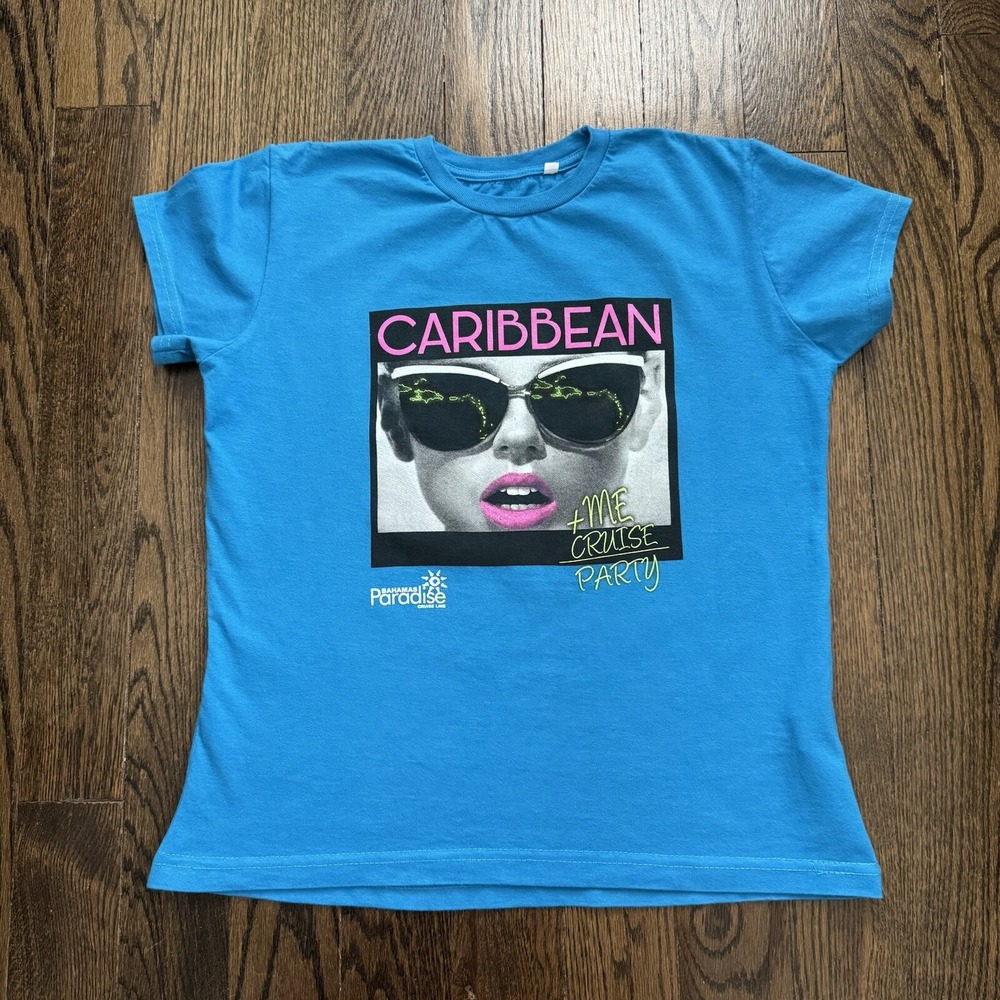 Women's Caribbean Bahamas paradise Blue Large cruise T-shirt Vacation Summer Tee - Picture 2 of 9